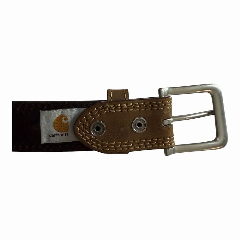 Carhartt Detroit Top Grain Leather Brown Men Size 38 Belt Triple Stitch Classic